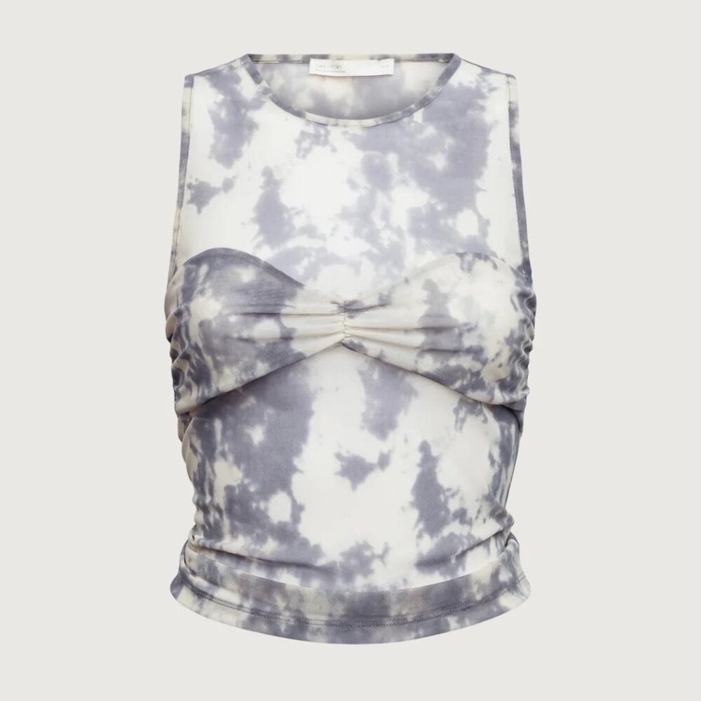 NWT OAK + FORT Mesh Tank Top With Ruched Bralette